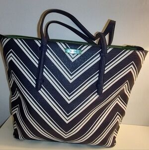 ALDO Large Tote Navy And White Chevron With Green